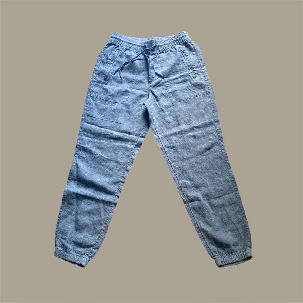 Athleta Women’s Cabo‎ 100% Linen Jogger Size 6 Pull On Zip Pockets Beach Lounge